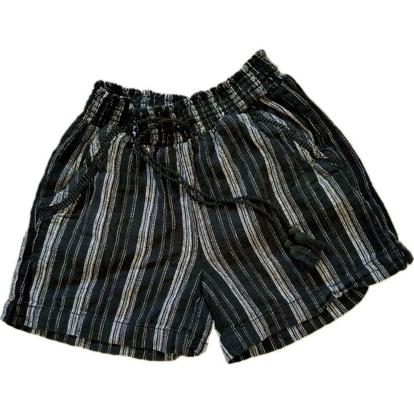 Briggs Women’s Shorts Black Striped Linen/Rayon Blend Elastic Waist Size S Boho - Picture 1 of 11